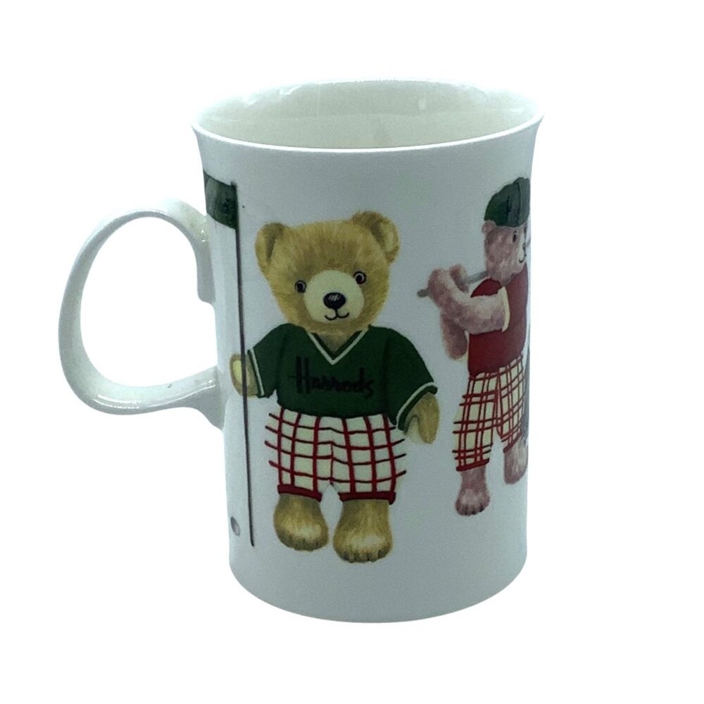 Harrods Teddy Bear Golf Themed Fine Bone China Mug‎ Made in England 4"